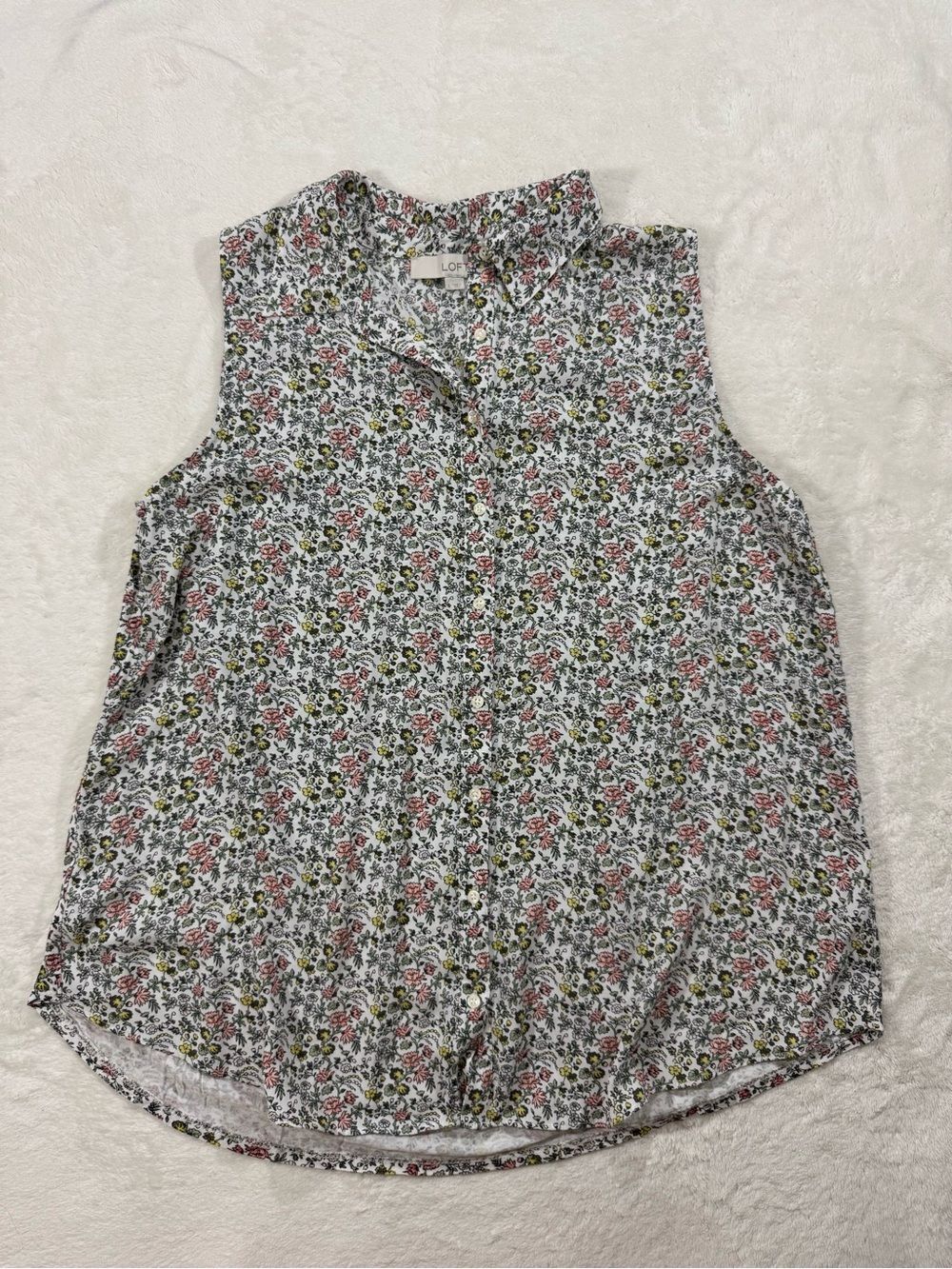 LOFT Floral Sleeveless Collar Button Front Blouse L